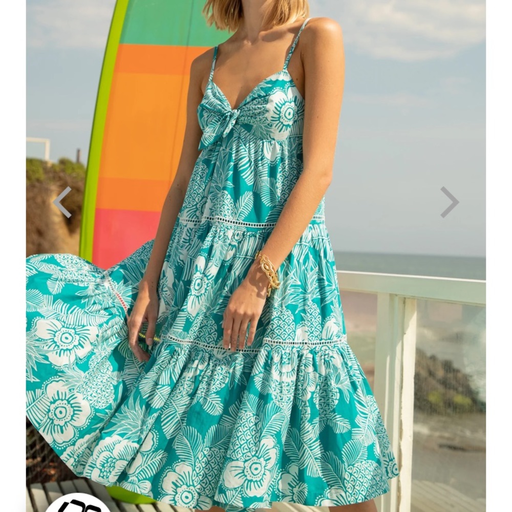 Guess Jeans turquoise hawaiian flower halter beach midi dress size small floral